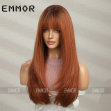 European and American wigs, female long straight hair, dirty orange, internet celebrity anchor, cool and trendy color, colored lolita long straight hair, full head set style