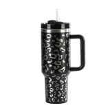 Second-generation laser leopard print insulated cup, large capacity stainless steel car cup, 40oz car mounted cold insulation ice cream cup, insulated cup