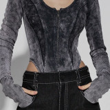 Foreign trade washing and worn-out jumpsuit for women, tight fitting top for autumn, women's inner and outer wear, slim fit and slimming women's clothing from Europe and America