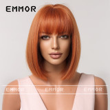 Amazon Cross border Fashion Hot selling Wig Qi Liu Hai Orange Red Short Hair Bobo Head Full Headset Wig for Women