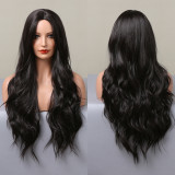 Foreign trade, cross-border e-commerce, internet celebrity full head set, split black synthetic fiber high-temperature silk large wave long curly wig