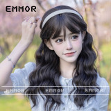 Japanese cute and playful wig for women with air bangs, natural black wool, curly long hair, youthful and youthful wig set