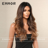 Emmor European and American Foreign Trade Women's Wig Center Split Gradient Deep Brown Curly Hair Big Wave Full Head Set