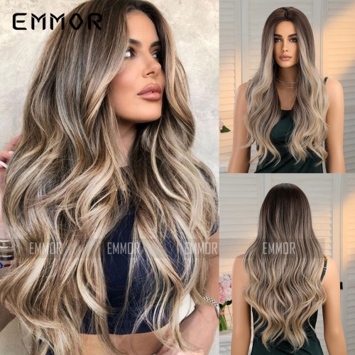 Cross border new product wig from Europe and America for women with gradient brown long curly hair and large waves. Full head wig wig wig wig wig