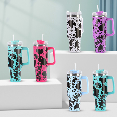 Cross border hot selling 5D cow pattern insulated cup ins stainless steel straw cup stainless steel straw insulated cup car cup