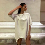 Cross border European loose and lazy style top, women's outerwear for spring and summer fashion design, irregular hot diamond short sleeved T-shirt