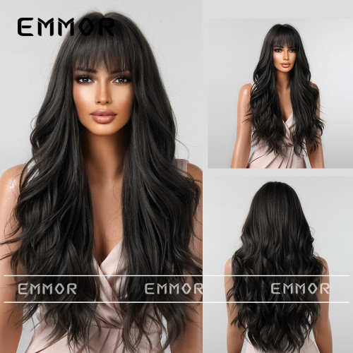 New European and American style long curly hair set full banged wig full set long hair popular color natural fluffy wigs