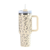 Second-generation laser leopard print insulated cup, large capacity stainless steel car cup, 40oz car mounted cold insulation ice cream cup, insulated cup