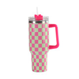 First generation 5D checkerboard insulated cup, large capacity stainless steel insulated cup, 40oz car handle, in car ins car cup
