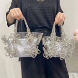 New women's bag bring diamond inlaid French fairy bag super sparkling rhinestone flower bucket cabbage basket handbag