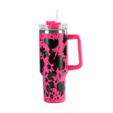 Cross border hot selling 5D cow pattern insulated cup ins stainless steel straw cup stainless steel straw insulated cup car cup