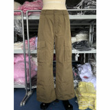 Retro American Low Waist Loose Woven Pants for Women Multi Pocket Versatile Casual Work Pants Long Pants Spicy Girl Wide Leg Pants for Women