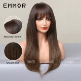 New internet celebrity style air bangs, black gradient brown long straight hair, synthetic hair, European and American wigs wig