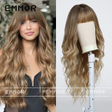 Wig female long hair natural fluffy full head cover type multi-color and multi-style new products fashion Qi bangs big wave curl hair