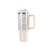 Second generation hot silver leopard pattern insulated cup, 304 stainless steel insulated cup, ice cream cup, handheld straw insulated cup, car cup