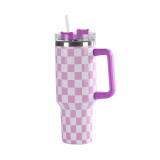 First generation 5D checkerboard insulated cup, large capacity stainless steel insulated cup, 40oz car handle, in car ins car cup