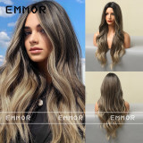 Short hair, Amazon's best-selling European and American wig, women's center piece gradient dark brown large wave long curly hair, high-temperature silk headband cover