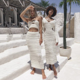 Cross twisted vest knitted half skirt set for women's fashion, light maturity, age reduction, hollowed out spicy girl bra two-piece set for women