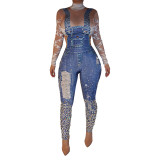 European and American fashion denim camisole printed jumpsuit Wish Dunhuang eBay best-selling high neckline slim fit jumpsuit