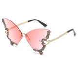 Fashion Brand Design Female UV400 Vintage Rimless Rhinestone Sunglasses Women Men Retro metal Diamond Butterfly sunglasses