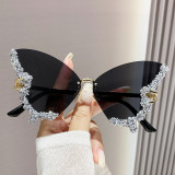 Custom Good Price Butterfly Shaped Sunglasses With Diamonds Metal Temples Women Rimless Uv400 Sunglasses