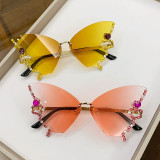 Luxury Diamond Butterfly Sunglasses Women Brand y2k Vintage Rimless Oversized Sun Glasses Ladies Eyewear Gafas de Sol