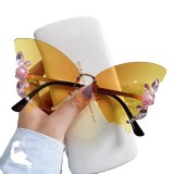 Gradual Evening Women's Men's Driving Sport Butterfly Rimless Sunglasses Unisex UV Retro Oversized Diamond Rhinestone Sunglasses