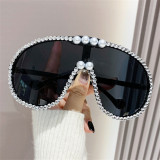 Cross border New Large Frame Integrated Toad Mirror Personalized Diamond Embedding Luxury One Piece Fashion Pilot Sunglasses