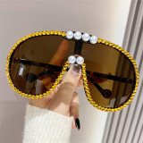 Cross border New Large Frame Integrated Toad Mirror Personalized Diamond Embedding Luxury One Piece Fashion Pilot Sunglasses