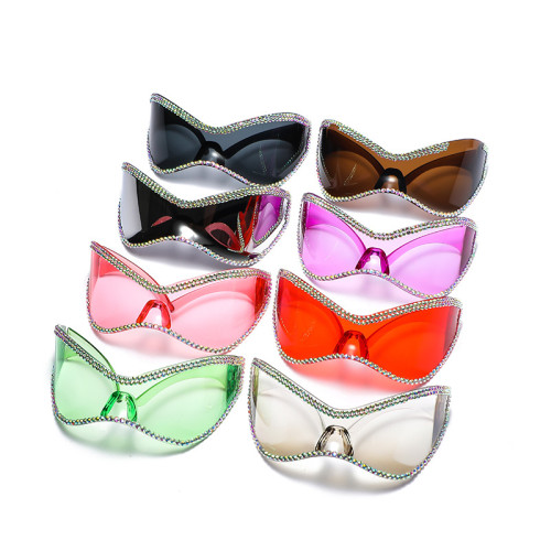 Cross border personalized diamond inlaid sunglasses all-in-one piece, new futuristic style sunglasses, rhinestone sunglasses, female wholesale Y2K