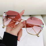 Hot Selling Rimless Rhinestone Sunglasses Diamond New Luxury Trendy Lady Sunglasses Shades High Quality
