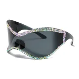 Cross border personalized diamond inlaid sunglasses all-in-one piece, new futuristic style sunglasses, rhinestone sunglasses, female wholesale Y2K