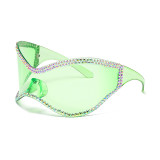 Cross border personalized diamond inlaid sunglasses all-in-one piece, new futuristic style sunglasses, rhinestone sunglasses, female wholesale Y2K