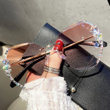 New Trendy Sunglasses Female Diamond Rimless Rhinestone Ladies Women Fashion Sunglasses