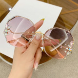 New Fashion Luxury Rhinestone Sun Glasses Female Shades Rimless Gradient Sunglasses Lunette De Soleil
