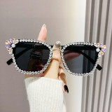 Luxury Designer Frameless Diamond Butterfly Sunglasses Pearl Crystal Vintage Brand Women Big Sun Glasses Bling Eyewear