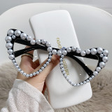 Luxury Fine Shimmering Love Pearl Sun Glasses Women Heart Glasses Casual Bling Sunglasses Bechelorette Party Supplies KD612