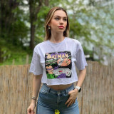 Cross border spring clothing, women's short cut with exposed navel and bottom for women's top, with a design sense of American printed short sleeved T-shirt for women