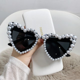 Luxury Fine Shimmering Love Pearl Sun Glasses Women Heart Glasses Casual Bling Sunglasses Bechelorette Party Supplies KD612