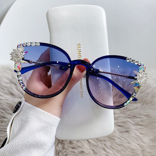 Oversized  Rhinestone Custom Pink Fashion Luxury Womens Manufacturer Shades Vintage Cat Eye Sunglasses Kacamata Hitam