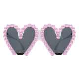 New Arrival Cute Personality Love Heart Punk Sun Shades Glasses  Fashion Ladies Trendy Beach Party Pearl Sunglasses UV400