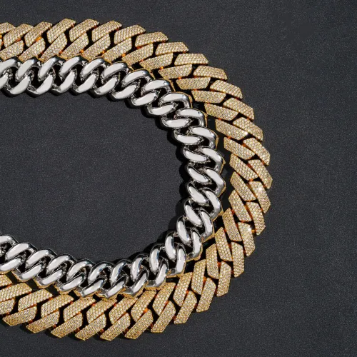 Cross border European and American 15mm-20mm double row Cuban chain thickened electroplated copper inlaid zircon street fashion trend necklace