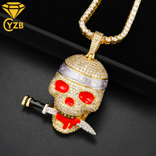 Cross border European and American independent station self created skull head micro inlaid zircon trend pendant for men's personalized fashion pendant accessories