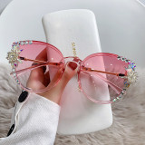 Oversized  Rhinestone Custom Pink Fashion Luxury Womens Manufacturer Shades Vintage Cat Eye Sunglasses Kacamata Hitam