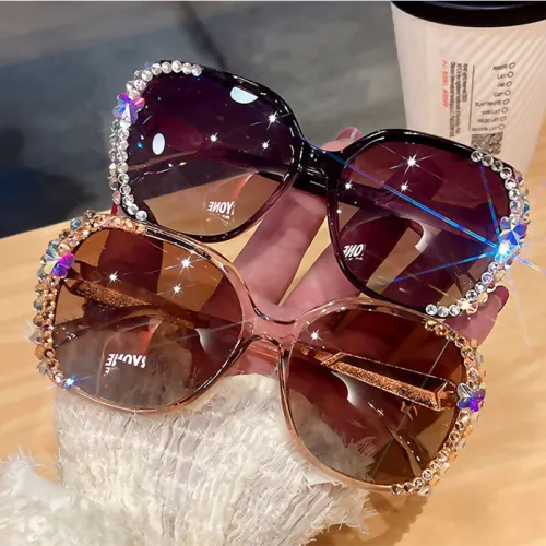 Lunettes De Soleil Mode Polarized Sun Glasses Large Frame Shades Anti UV400 Butterfly Rhinestone Sunglasses