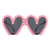New Arrival Cute Personality Love Heart Punk Sun Shades Glasses  Fashion Ladies Trendy Beach Party Pearl Sunglasses UV400