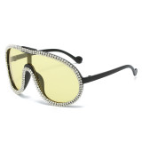 Fashion Bling Diamond Shield Shades UV400 Sunglasses Rhinestone Y2K Wrap Around Oversized One Piece Sun Glasses For Women