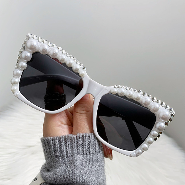 New Pearl style sunglasses Women Diamond Sunglasses Brand Designer Eyeglasses Square Sun Glasses for ladies