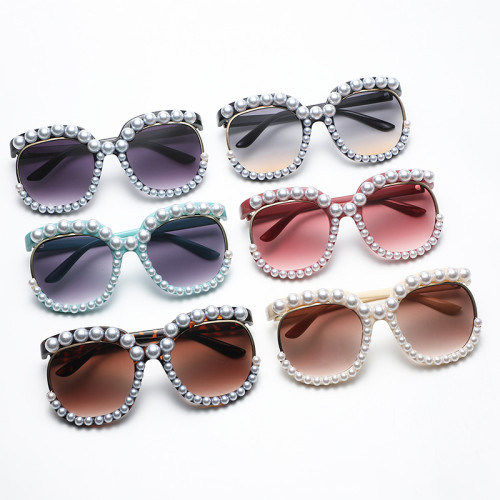 Pearl Frame Luxury Square women hot sale oversized round sunglasses uv400 sunglasses for women men 2024