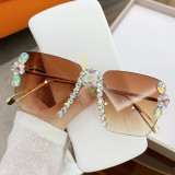 New Luxury Diamond Glasses Fashion Metal Rimless shades Rhinestone Sunglasses Women